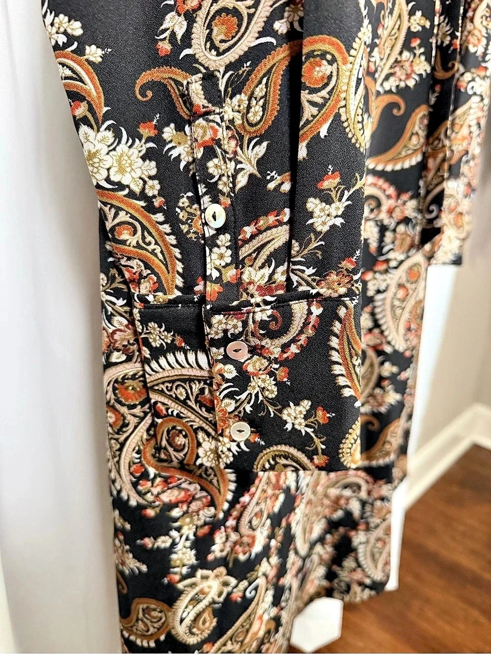 Versona Women’s XL Black Paisley Long Sleeve Belted Shirt Dress Boho